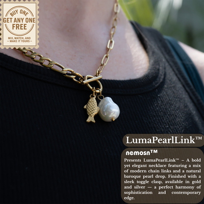 LumaPearlLink™ Baroque Pearl Toggle Necklace | Mixed Chain Statement Jewelry in Gold & Silver