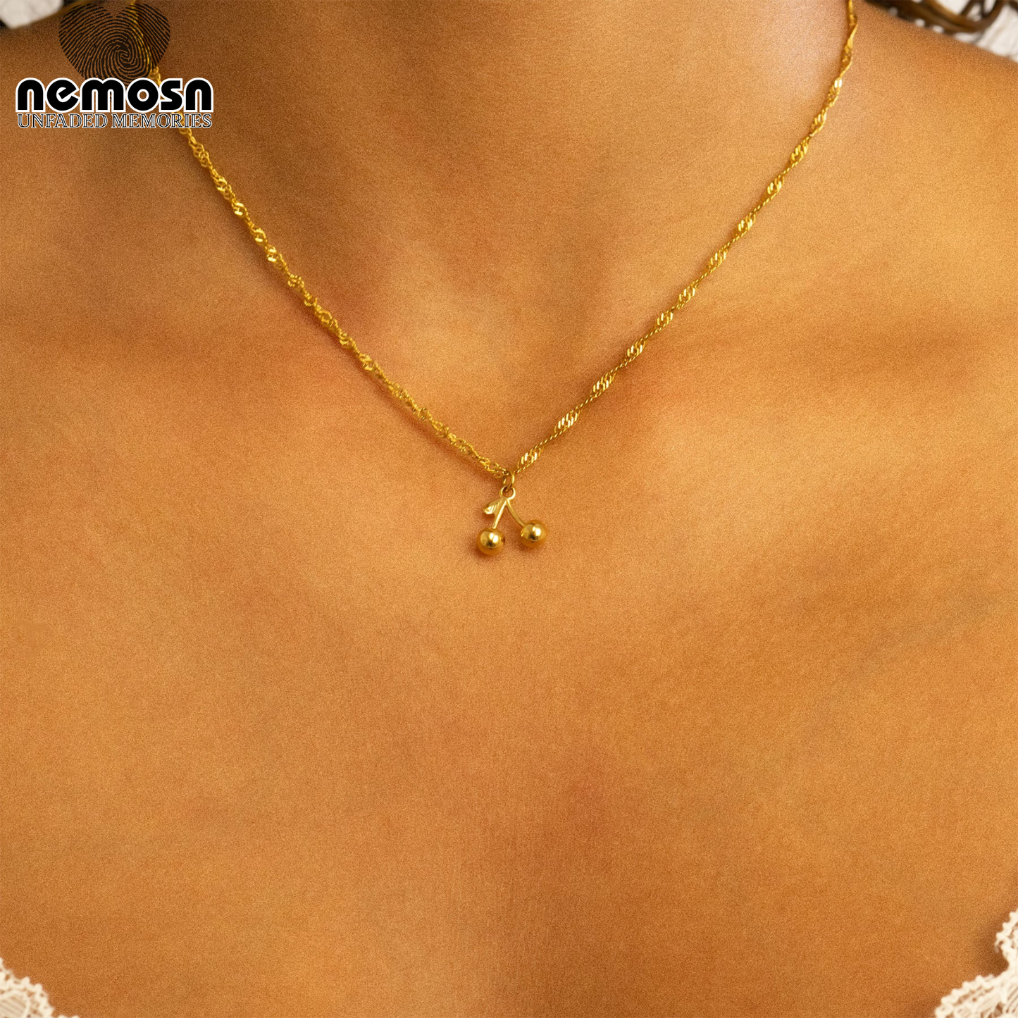 CherryGleam™ Pendant – 18K Gold & Silver Stainless Steel Double Cherry Charm | Playful, Minimalist & Symbolic Jewelry by Nemosn