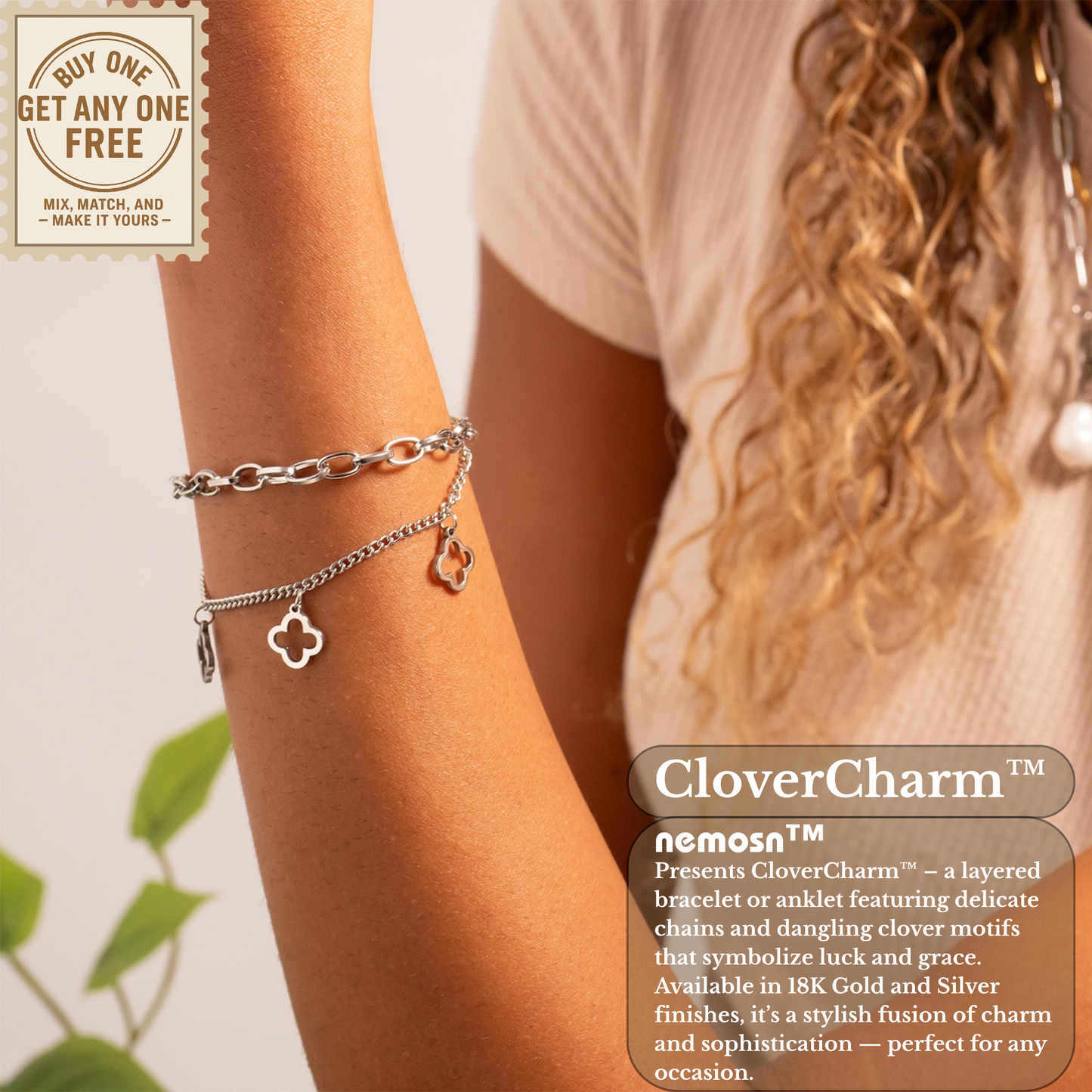 CloverCharm™ Layered Clover Bracelet – Adjustable Gold & Silver Chain Bracelet | Elegant Everyday Jewelry Gift for Her