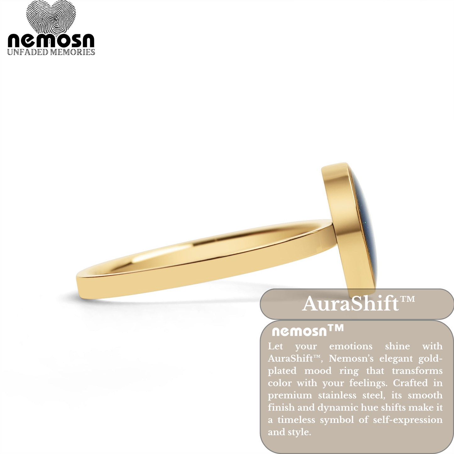 AuraShift™ Gold Mood Ring – Color Changing Stainless Steel Emotion Ring