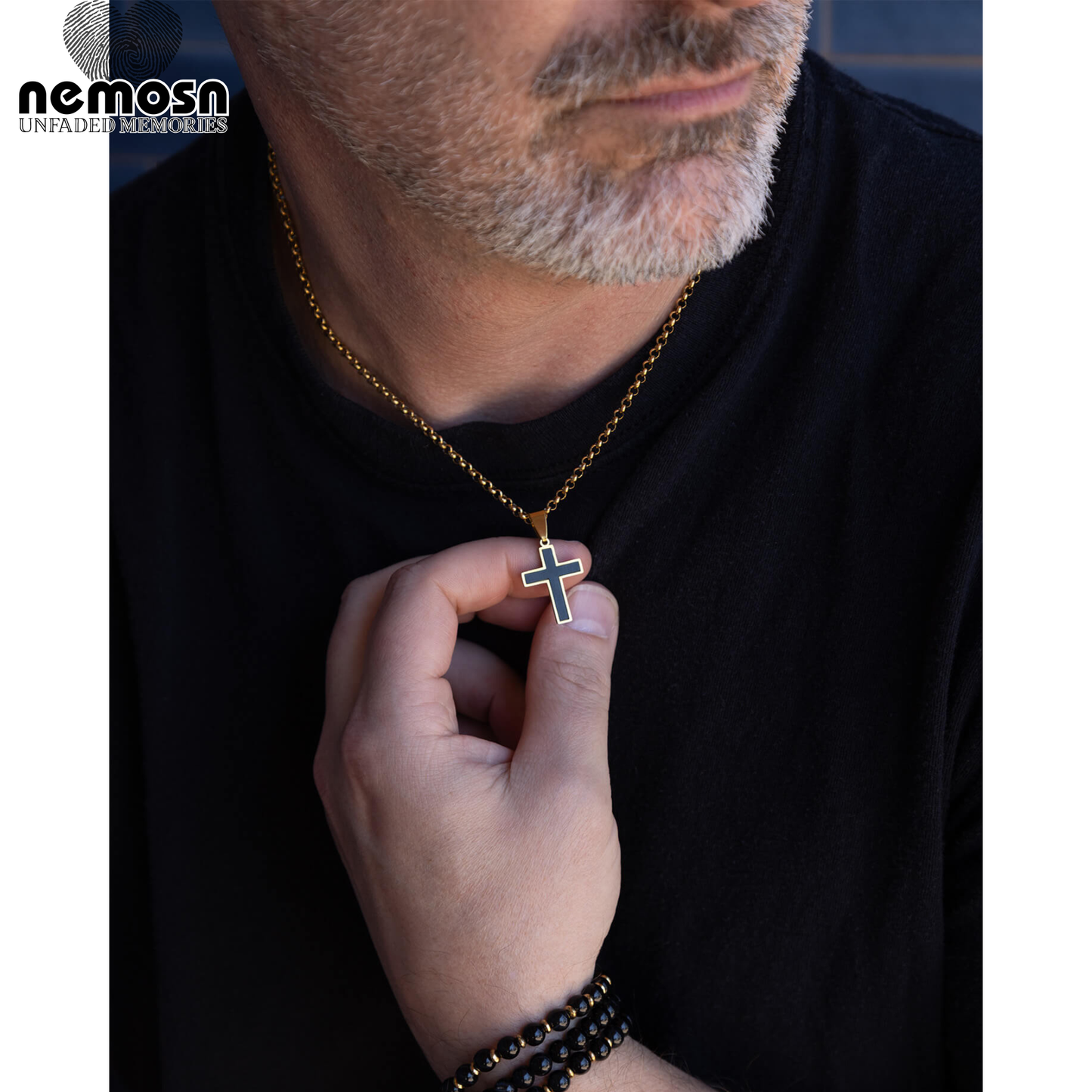 NoirFaith™ – Black Enamel Cross Pendant in Gold & Silver | Modern Minimal Faith Necklace by Nemosn
