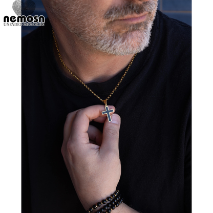 NoirFaith™ – Black Enamel Cross Pendant in Gold & Silver | Modern Minimal Faith Necklace by Nemosn