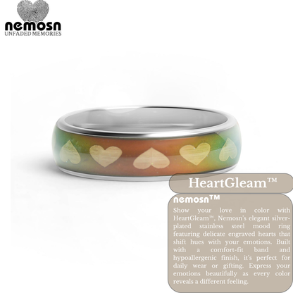 HeartGleam™ Silver Mood Ring – Color Changing Stainless Steel Heart Emotion Ring