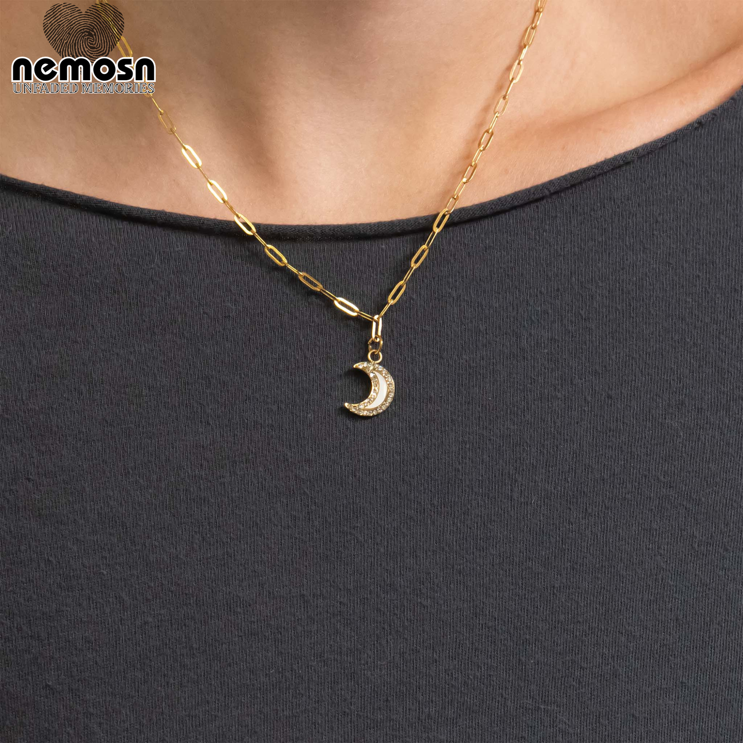 LunaGleam™ – Crystal Crescent Moon Charm Pendant in Gold & Silver