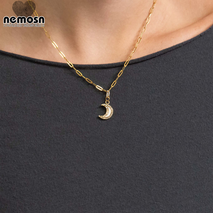 LunaGleam™ – Crystal Crescent Moon Charm Pendant in Gold & Silver