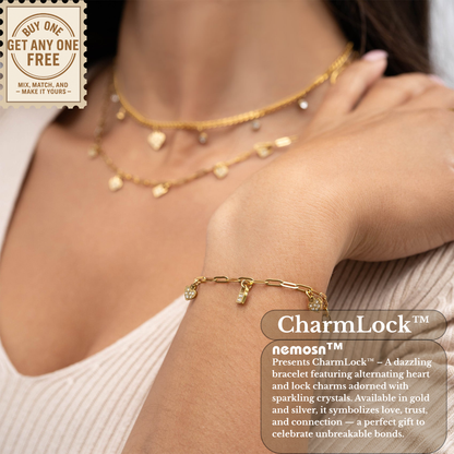 CharmLock™ 18K Gold & Silver Heart Lock Paperclip Chain Bracelet – Dainty Adjustable Love Charm Jewelry for Women