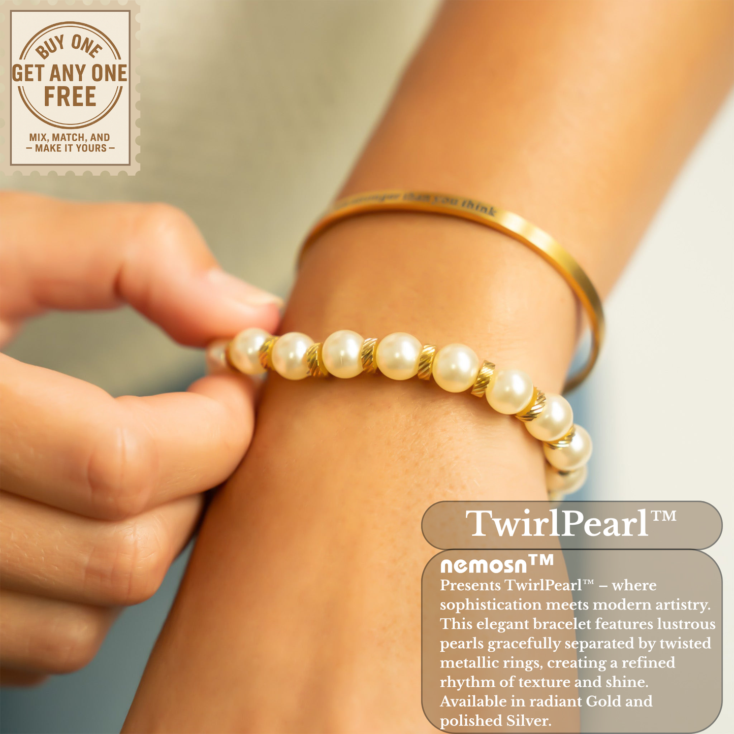 TwirlPearl™ Elegant Twisted Spacer Pearl Bracelet – Classic White Pearls, Tarnish-Free, Adjustable Fit