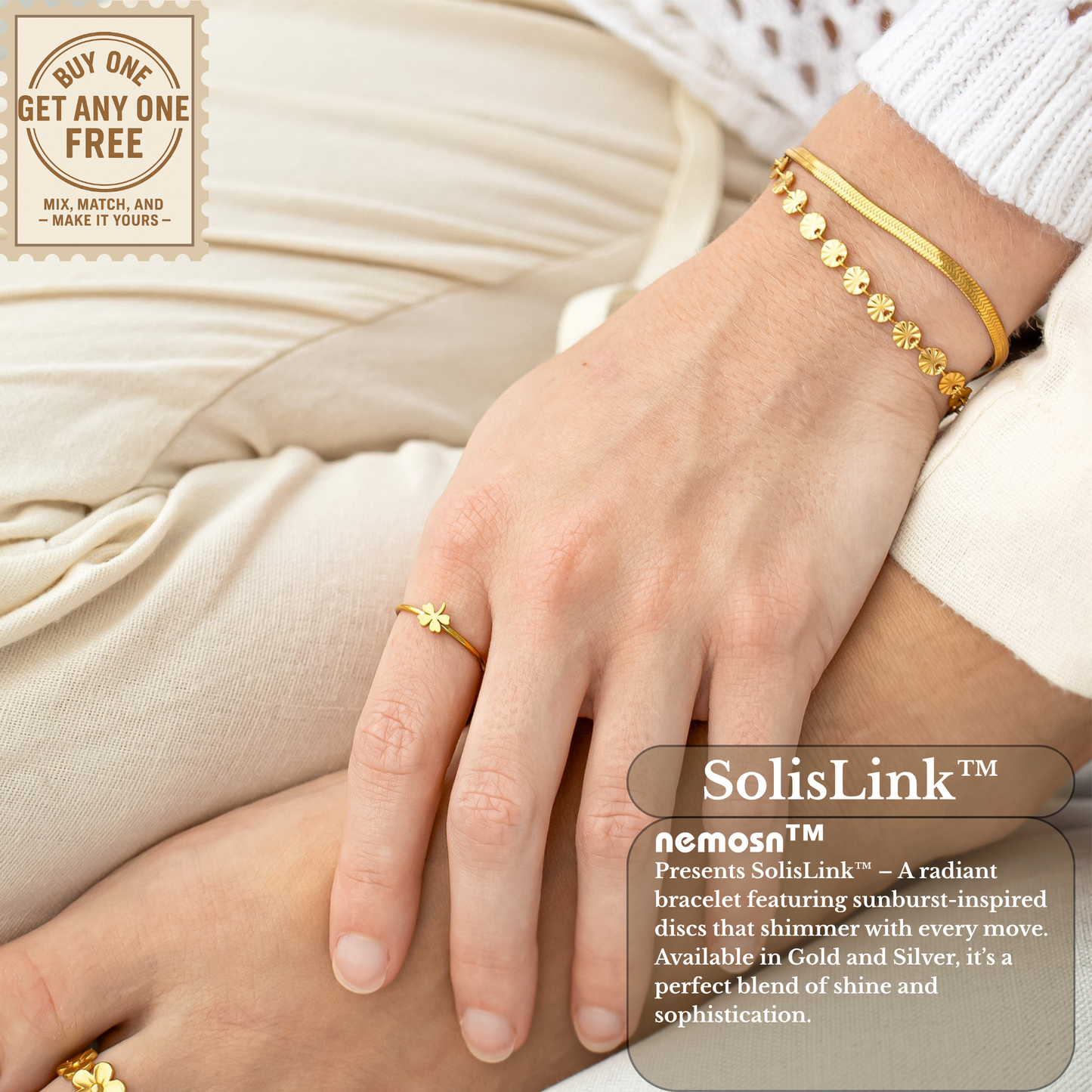 SolisLink™ Sunburst Disc Chain Bracelet – Adjustable Gold & Silver Minimalist Bracelet | Everyday Wear Jewelry Gift for Her