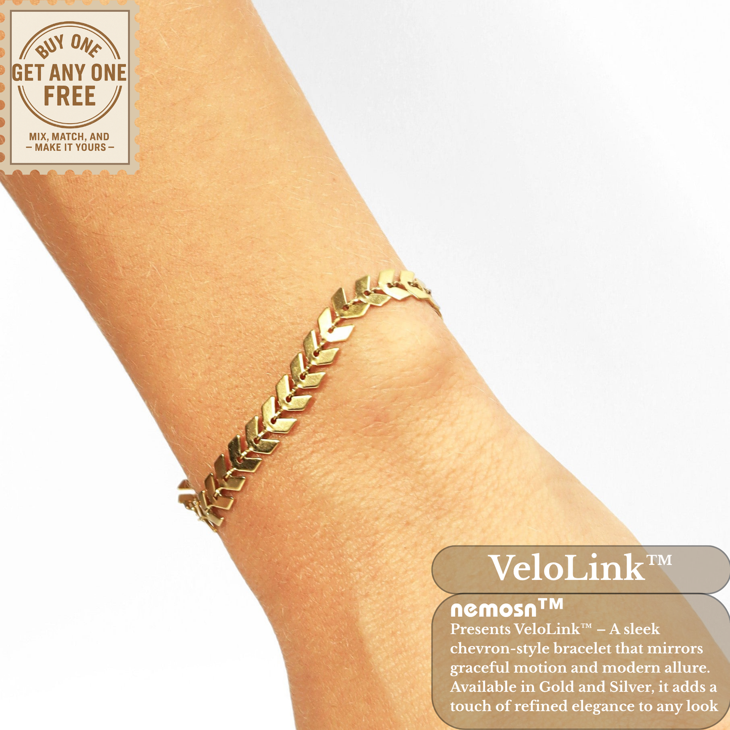 VeloLink™ Chevron Chain Bracelet – Sleek, Modern & Adjustable (Gold & Silver Options)