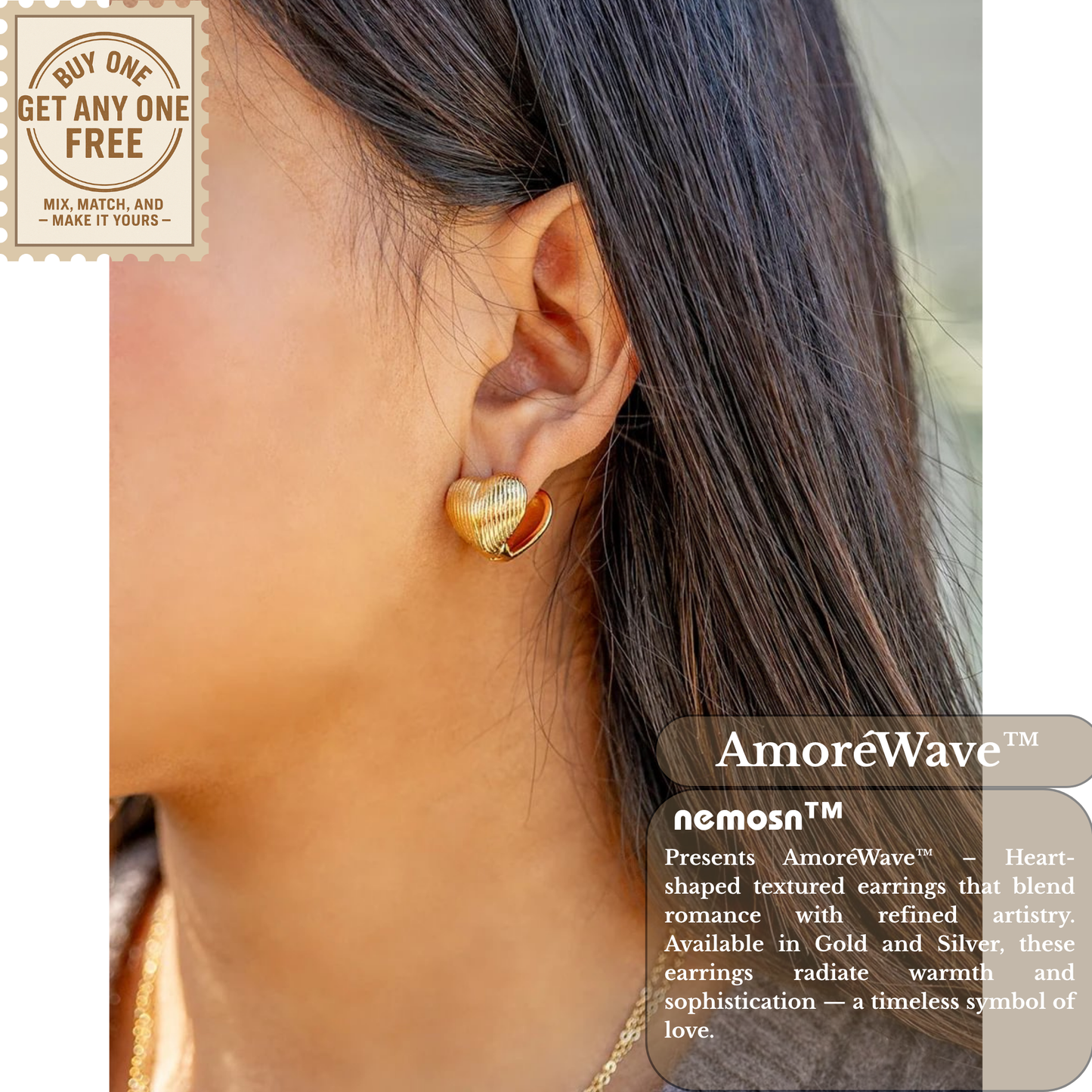 AmoréWave™ Textured Heart Hoop Earrings – 18K Gold & Silver Plated Romantic Jewelry for Women | Nemosn™ Elegant Gift for Every Moment