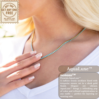 AquaLuxe™ Gold Turquoise Crystal Tennis Necklace | Elegant Gold Necklace for Women