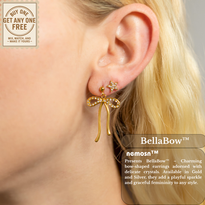 BellaBow™ Crystal Ribbon Drop Earrings – 18K Gold & Silver Plated Elegant Bow Jewelry for Women | Nemosn™ Feminine Sparkle Collection