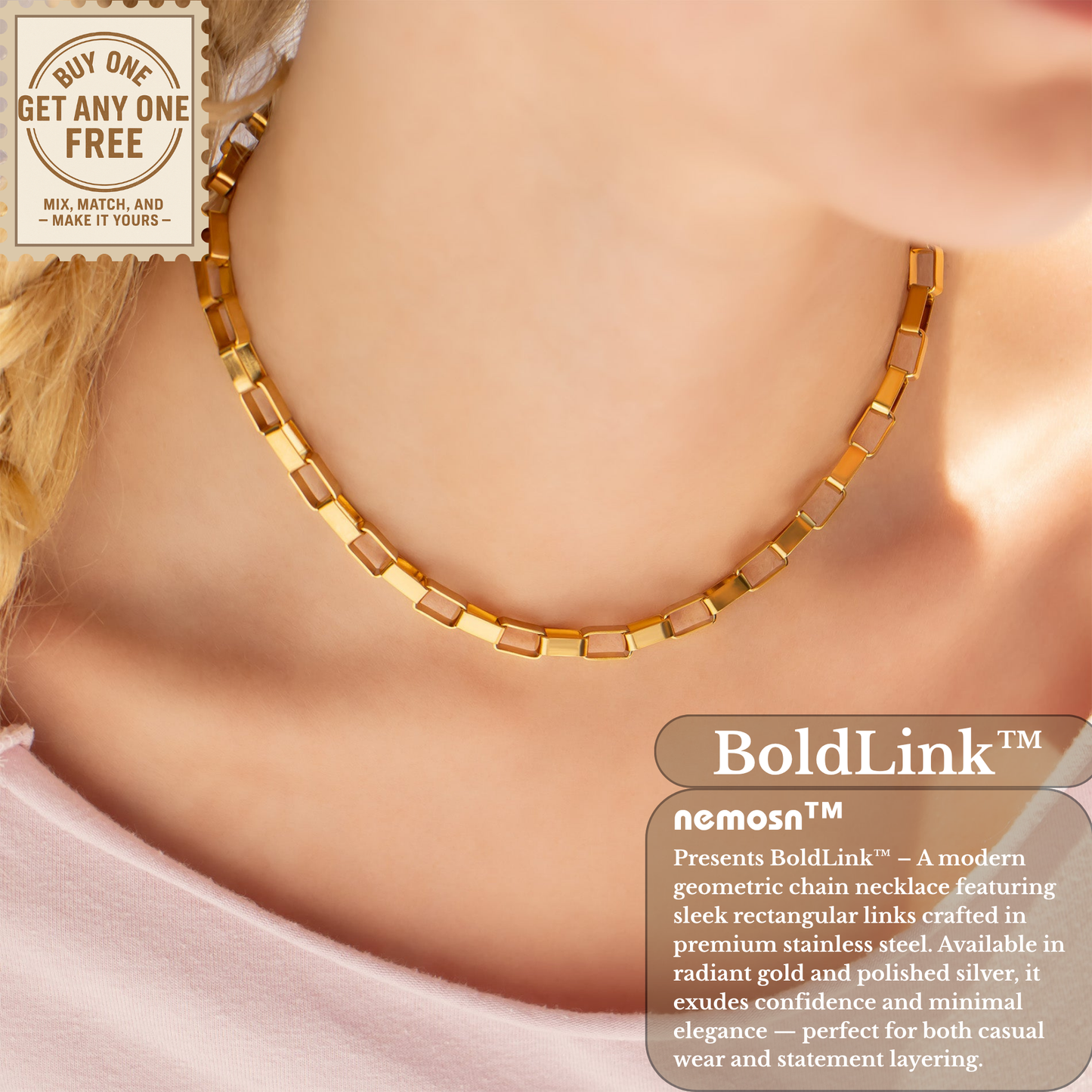 BoldLink™ Geometric Square Link Necklace | Modern Statement Chain in Gold & Silver | Layering Jewelry