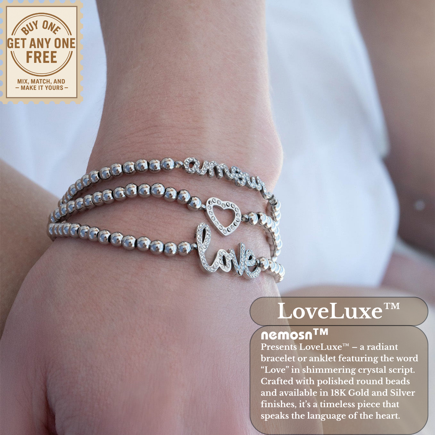 LoveLuxe™ 18K Gold & Silver Beaded “LOVE” Bracelet