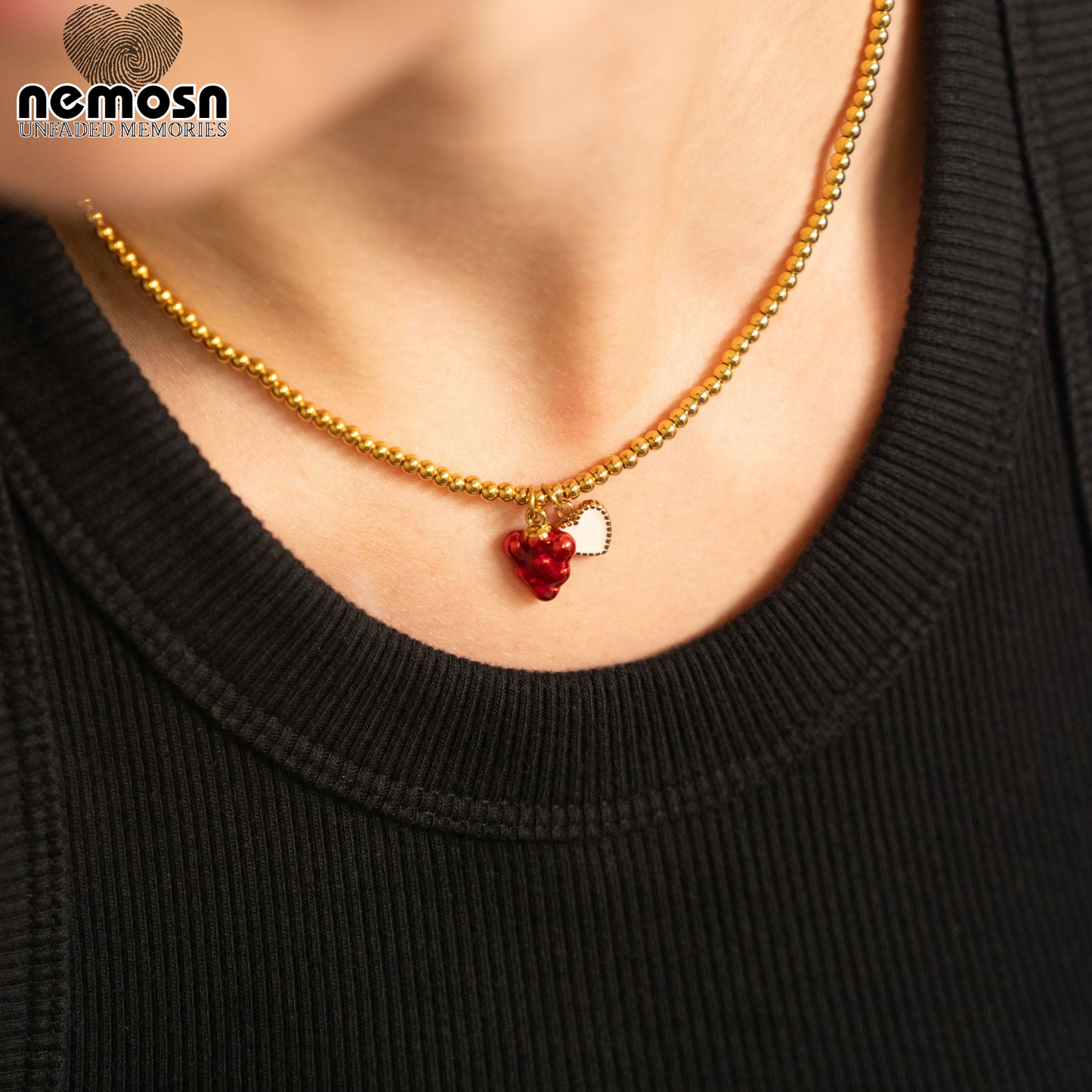 BerryBliss™ – Red Grape Cluster Pendant in Gold & Silver | Glossy Fruit Charm Necklace by Nemosn