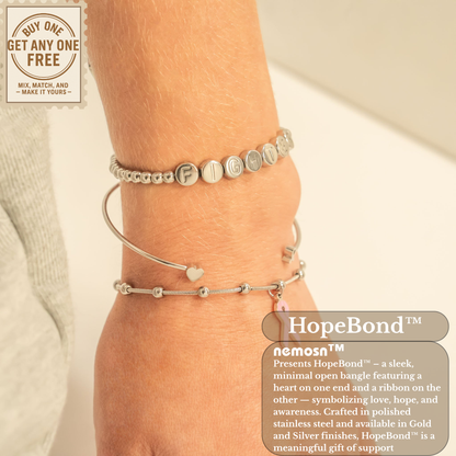 HopeBond™ Heart & Awareness Ribbon Open Cuff Bracelet – Strength, Support & Love (Gold & Silver Options)