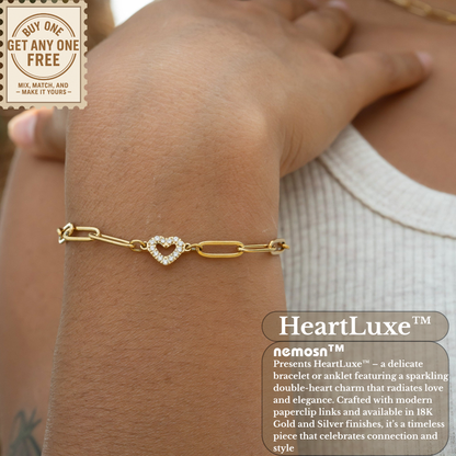 HeartLuxe™ 18K Gold & Silver Heart Paperclip Chain Bracelet – Dainty Adjustable Love Jewelry for Women