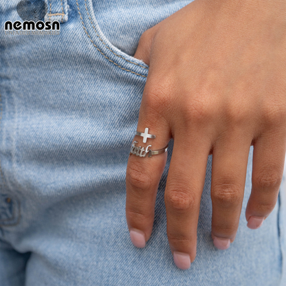 FaithBond™ — Inspirational Cross & Faith Ring in Polished Gold & Silver