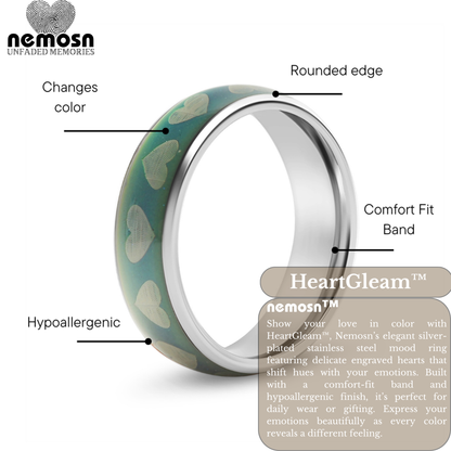 HeartGleam™ Silver Mood Ring – Color Changing Stainless Steel Heart Emotion Ring