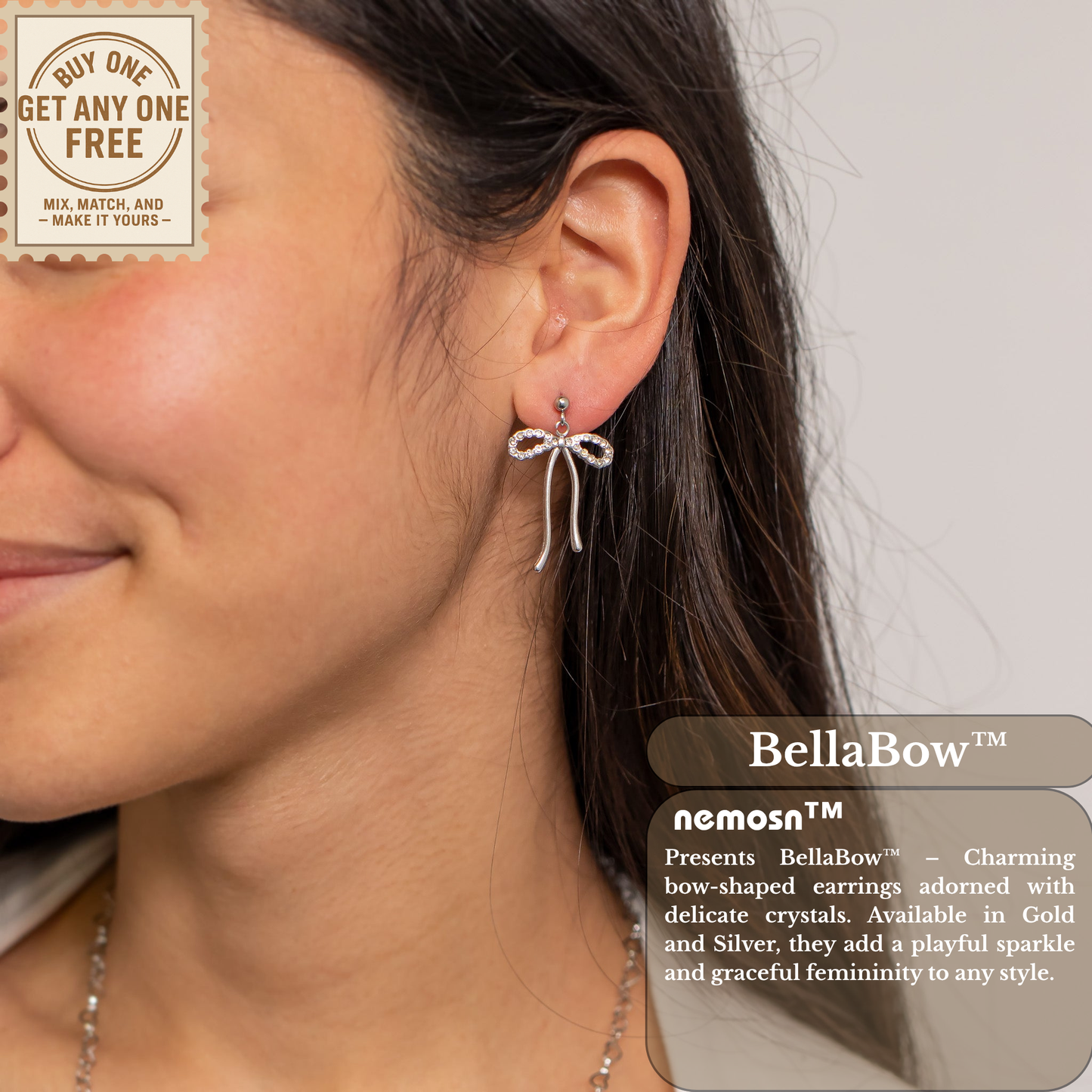 BellaBow™ Crystal Ribbon Drop Earrings – 18K Gold & Silver Plated Elegant Bow Jewelry for Women | Nemosn™ Feminine Sparkle Collection
