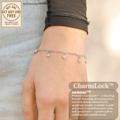 CharmLock™ 18K Gold & Silver Heart Lock Paperclip Chain Bracelet – Dainty Adjustable Love Charm Jewelry for Women