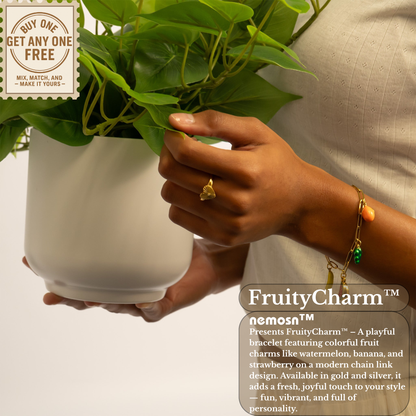 FruityCharm™ Fruit Charm Bracelet – Gold & Silver Paperclip Chain | Cute Aesthetic Jewelry Gift for Her