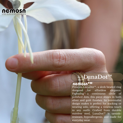 LunaDot™ – Minimal Beaded Stackable Ring in Silver & Gold | Polished Everyday Band by Nemosn