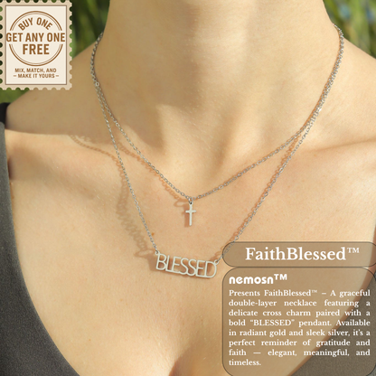 FaithBlessed™ Layered Cross & Blessed Necklace – 18K Gold and Silver | Nemosn™ Faith Collection