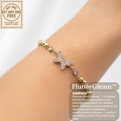 FlutterGleam™ Pink Crystal Butterfly Beaded Bracelet – Gold & Silver Dainty Bracelet | Cute Everyday Jewelry Gift for Her