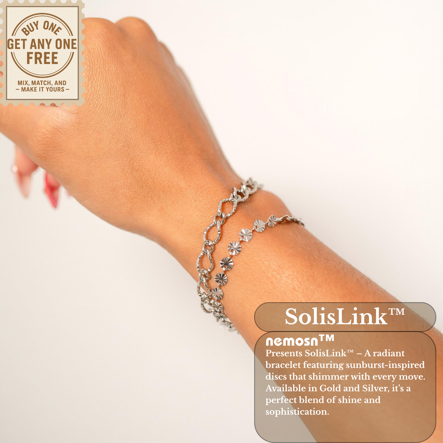 SolisLink™ Sunburst Disc Chain Bracelet – Adjustable Gold & Silver Minimalist Bracelet | Everyday Wear Jewelry Gift for Her