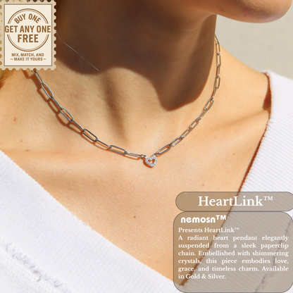 HeartLink™ Crystal Heart Paperclip Chain Necklace | Modern Dainty Love Pendant in Gold & Silver