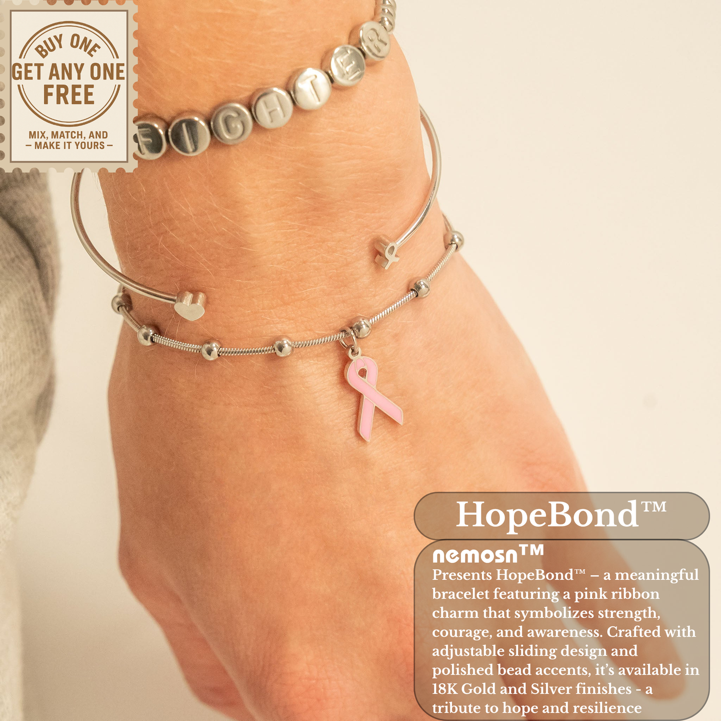 HopeBond™ Awareness Ribbon Adjustable Bracelet – Support, Strength & Solidarity (Gold & Silver Options)