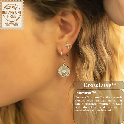 CrossLuxe™ Crystal Cross Stud Earrings – 18K Gold & Silver Plated Faith-Inspired Minimalist Jewelry for Women | Nemosn™ Grace Collection