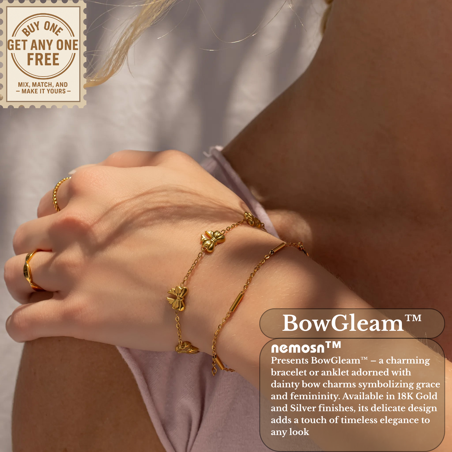 BowGleam™ Dainty Bow Chain Bracelet – Adjustable Gold & Silver Bracelet | Cute Minimalist Jewelry Gift for Her