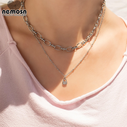 SparkLock™ Pendant – 18K Gold & Silver Stainless Steel Padlock Charm with CZ Stones | Love, Security & Strength Jewelry by Nemosn