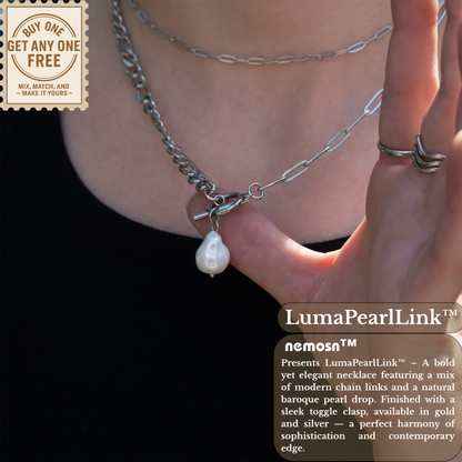 LumaPearlLink™ Baroque Pearl Toggle Necklace | Mixed Chain Statement Jewelry in Gold & Silver