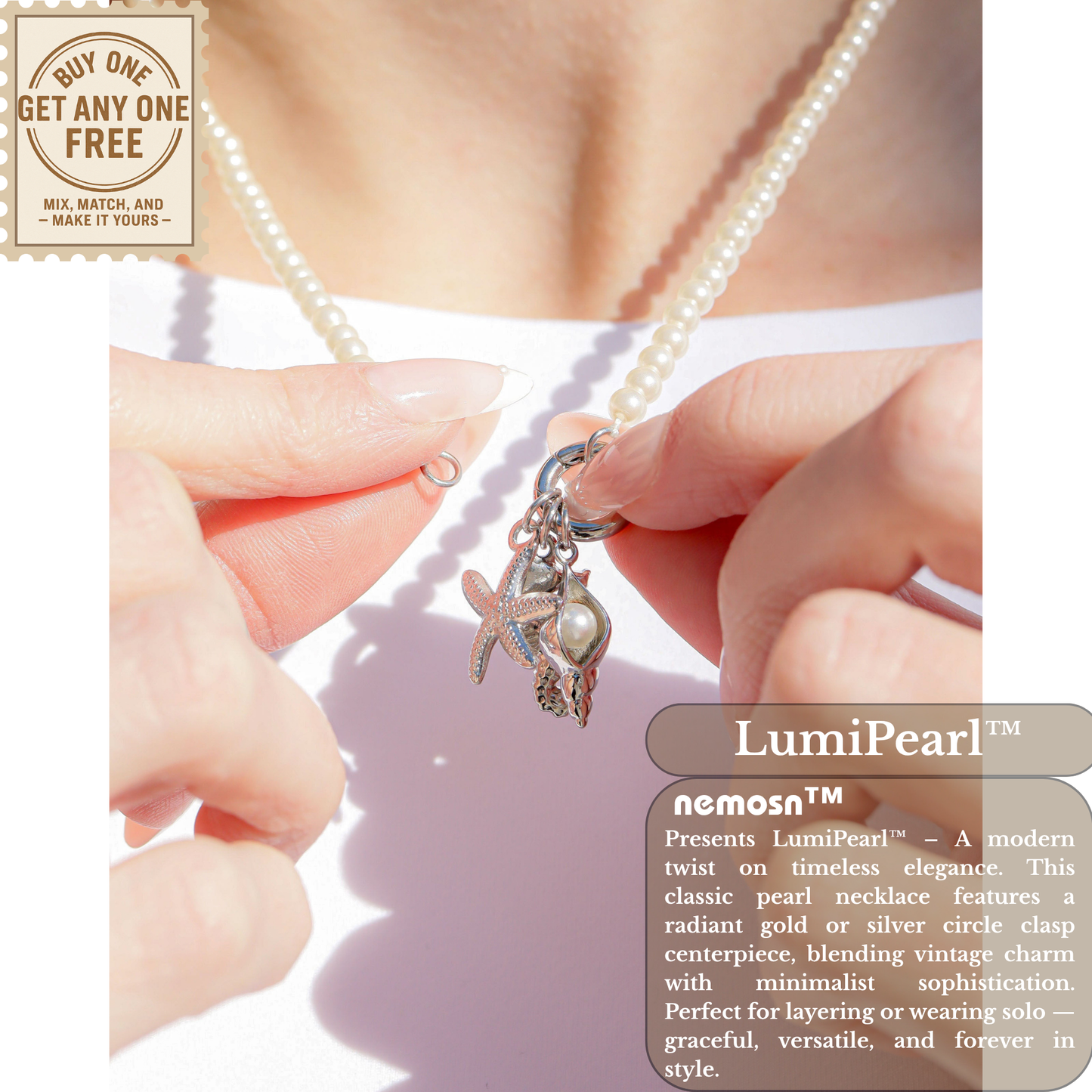 LumiPearl™ Elegant Pearl Necklace with Modern Circular Clasp – Available in Gold & Silver | Nemosn™ Luxury Pearl Jewelry Collection