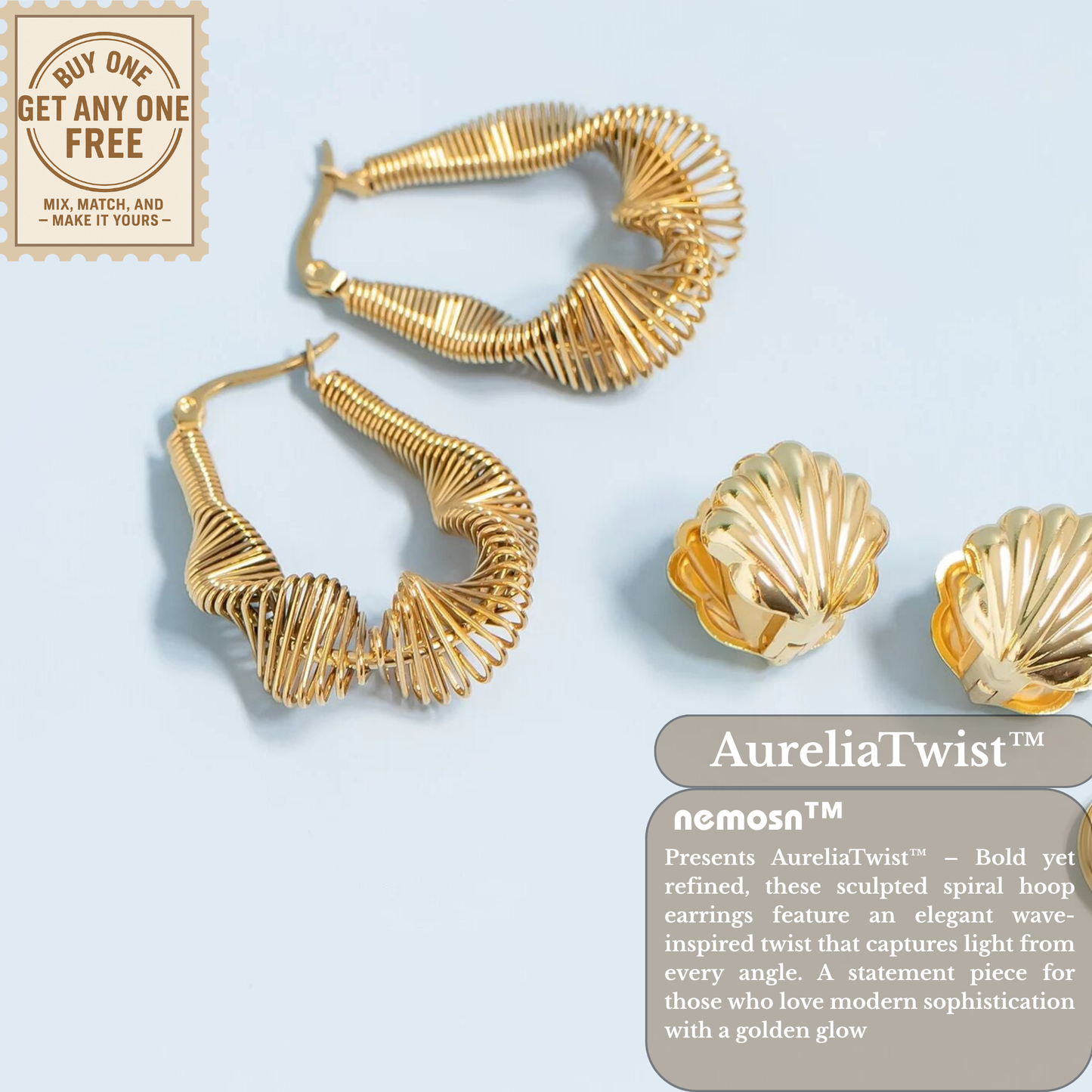 AureliaTwist™ Sculpted Spiral Hoop Earrings – Bold Twisted Statement Design in 18K Gold Finish