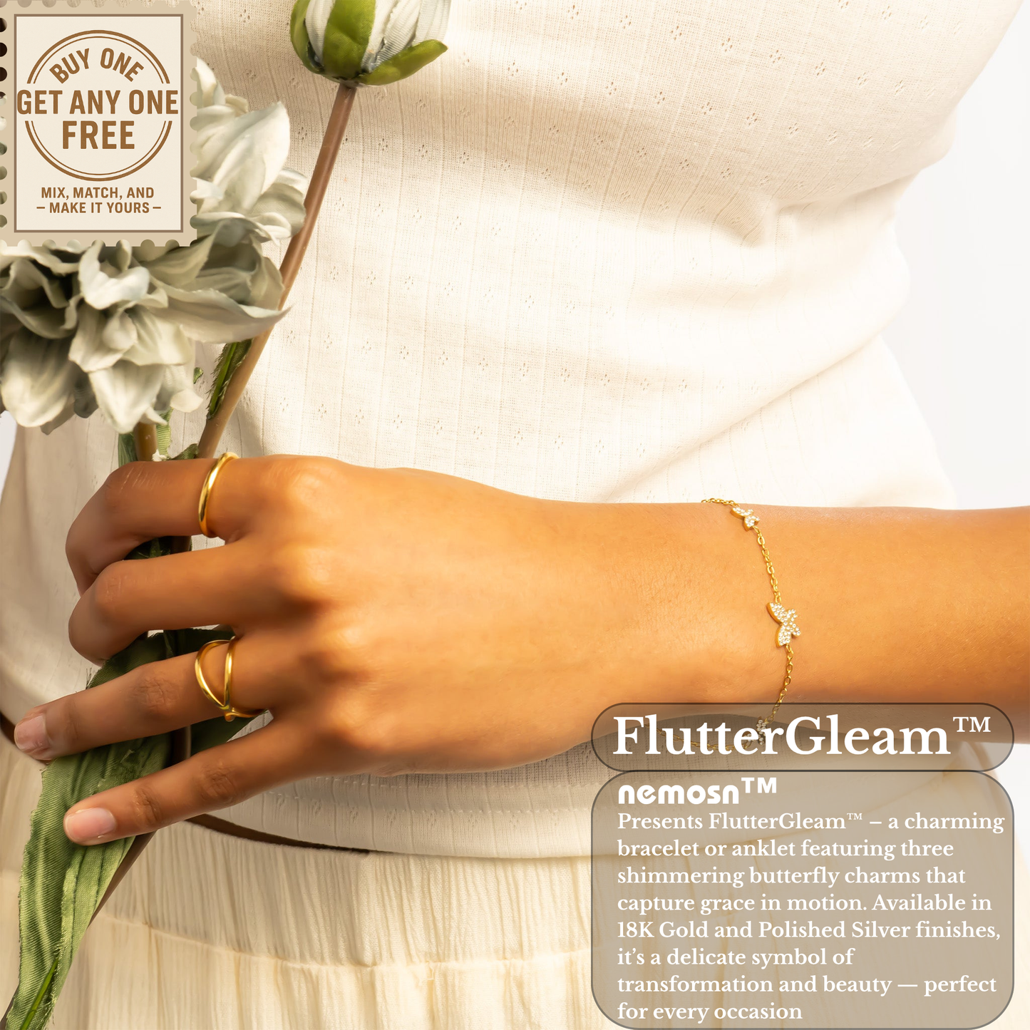 FlutterGleam™ Triple Butterfly Chain Bracelet – Adjustable Gold & Silver Dainty Bracelet | Feminine Everyday Jewelry Gift for Her