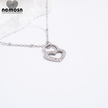 HeartLock™ Pendant – 18K Gold & Silver Stainless Steel Heart Padlock Charm with CZ Stones | Love, Protection & Romance Jewelry by Nemosn