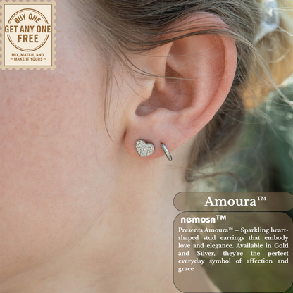 Amoura™ Crystal Heart Stud Earrings – 18K Gold & Silver Plated Romantic Jewelry for Women | Nemosn™ Dainty Love-Inspired Collection