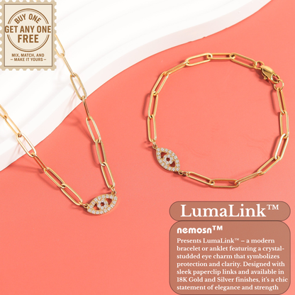 LumaLink™ 18K Gold & Silver Evil Eye Paperclip Chain Bracelet – Dainty Adjustable Protection Jewelry for Women
