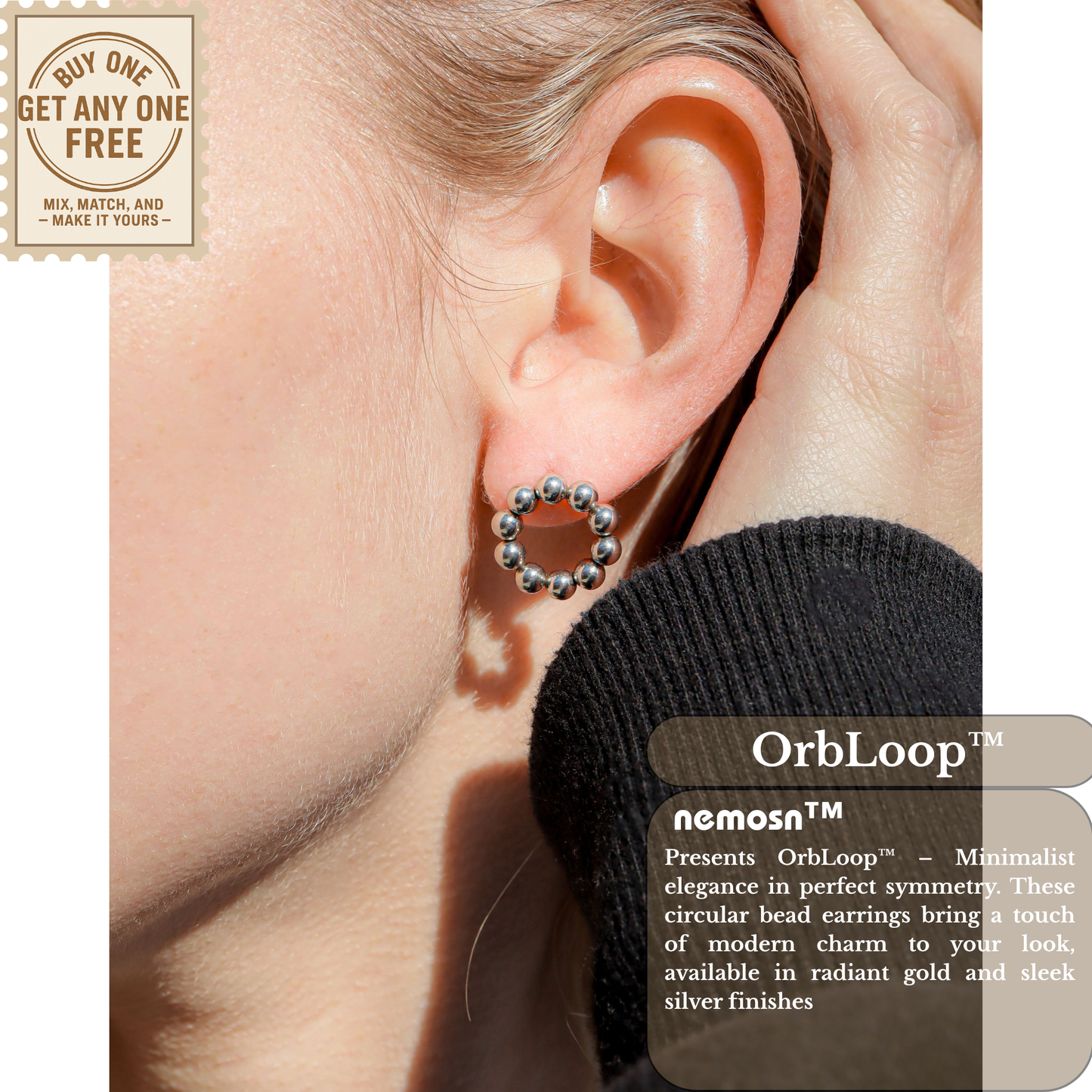 OrbLoop™ Beaded Circle Earrings – 18K Gold & Silver Plated Modern Minimalist Studs for Women | Nemosn™ Elegant Everyday Jewelry