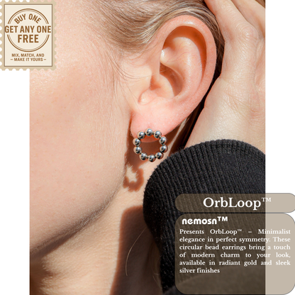 OrbLoop™ Beaded Circle Earrings – 18K Gold & Silver Plated Modern Minimalist Studs for Women | Nemosn™ Elegant Everyday Jewelry