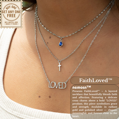 FaithLoved™ Layered Cross & Loved Necklace – 18K Gold and Silver | Nemosn™ Faith-Inspired Jewelry Collection