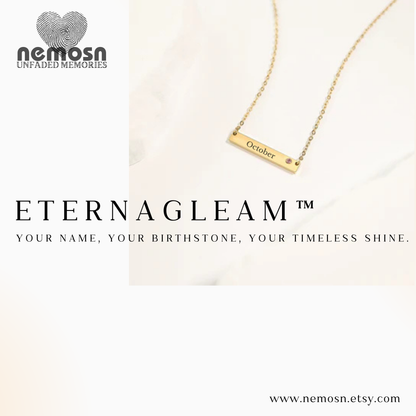 BirthGlow™ Gold Birthstone Engravable  Necklace – Personalized Name or Date Bar Bracelet with Monthly Gemstone | Custom Jewelry by NEMOSN