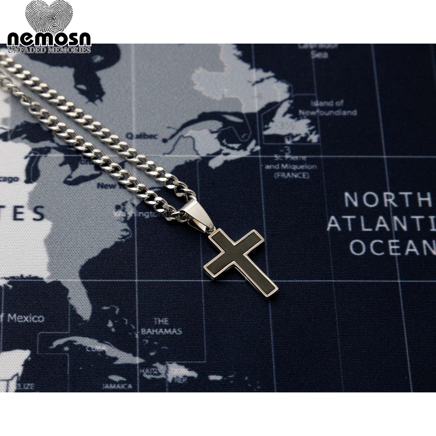 NoirFaith™ – Black Enamel Cross Pendant in Gold & Silver | Modern Minimal Faith Necklace by Nemosn