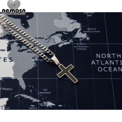 NoirFaith™ – Black Enamel Cross Pendant in Gold & Silver | Modern Minimal Faith Necklace by Nemosn