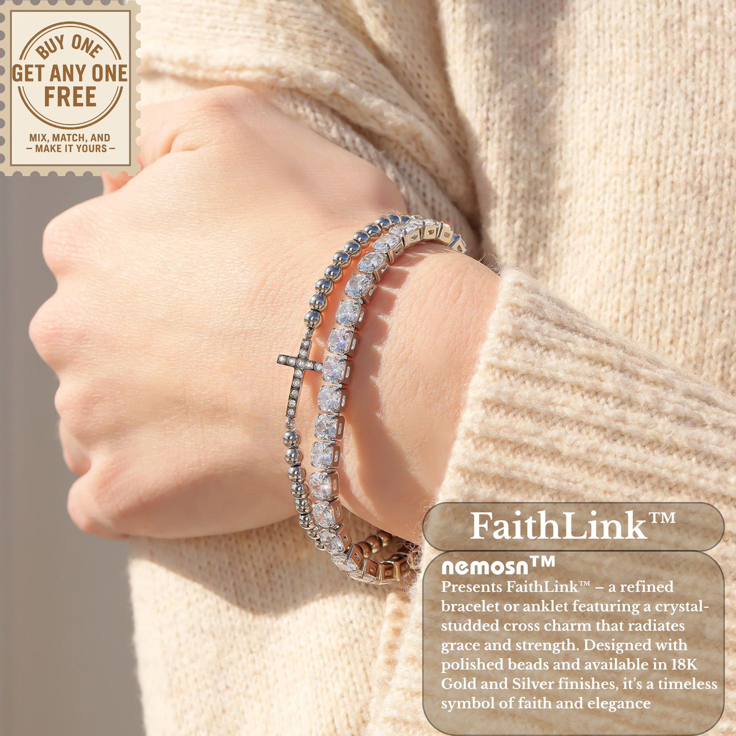FaithLink™ Cross Beaded Bracelet – Gold & Silver Christian Bracelet | Everyday Wear Faith Jewelry Gift for Her