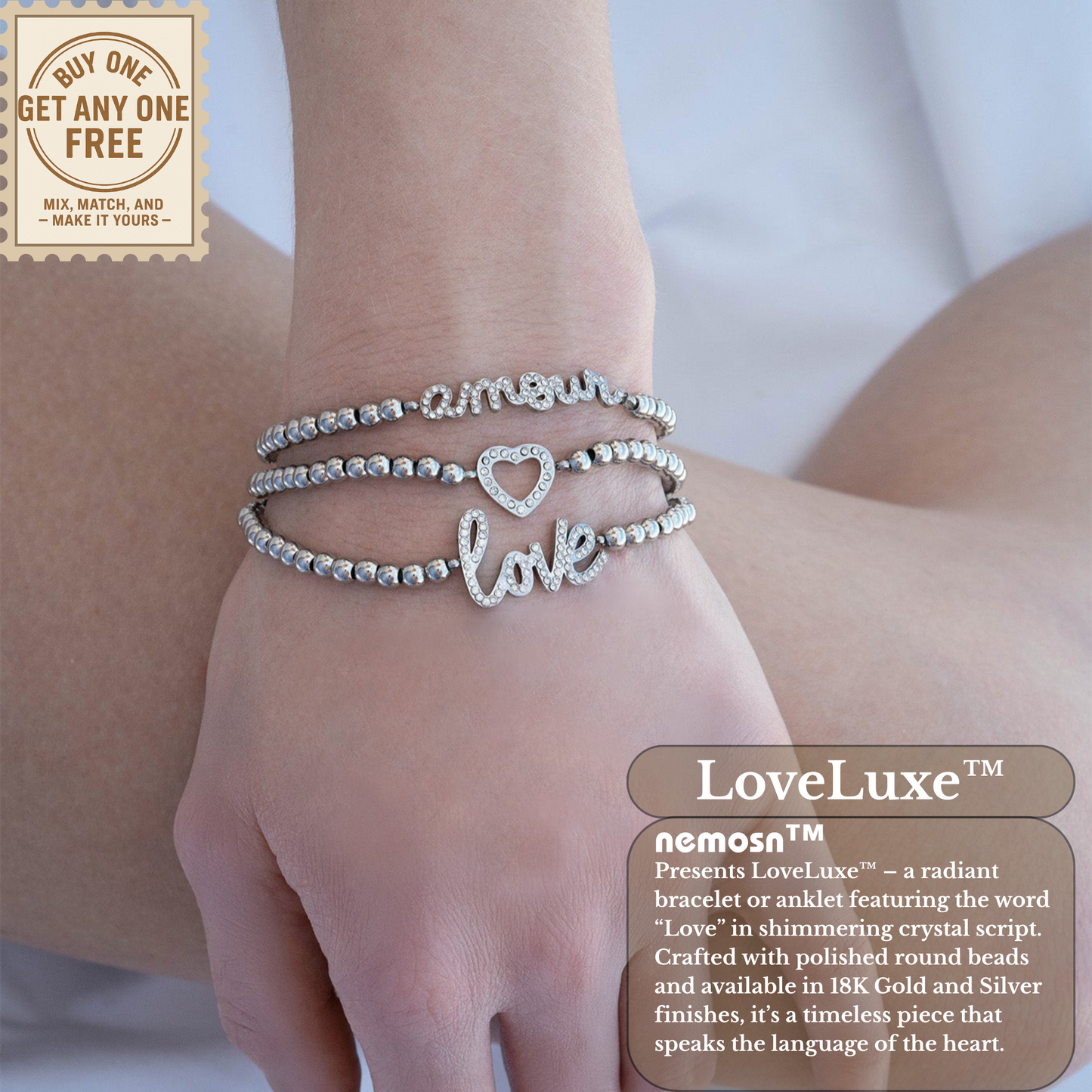 LoveLuxe™ 18K Gold & Silver Beaded “LOVE” Bracelet